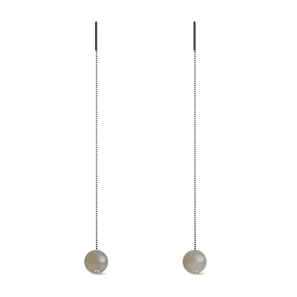 Grauer Linien-Achat | 925er Sterlingsilber | Edelstein-Ketten-Tropfen-Einfädler-Ohrringe